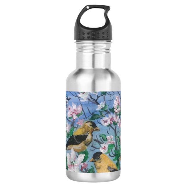 Birds in the backyard yellow finch hand painted ar 532 ml water bottle (Front)