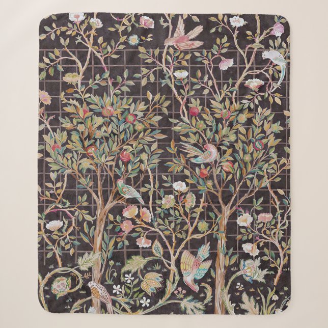 Birds in The Flower Garden, William Morris Sherpa Blanket (Front)