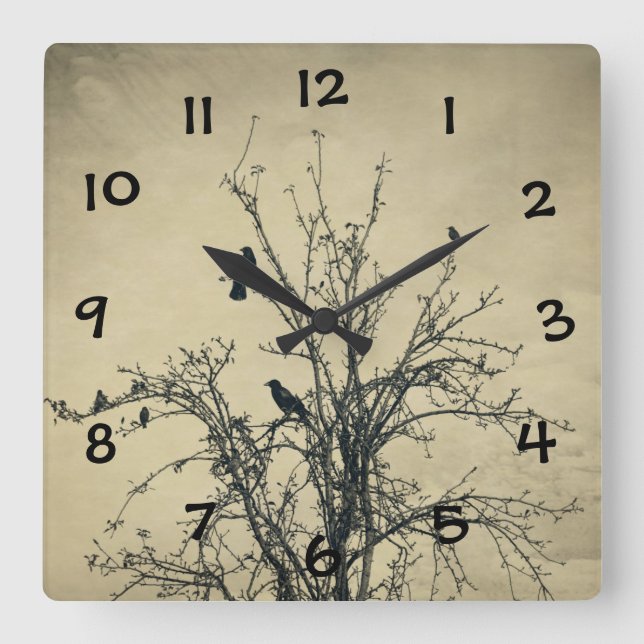 Birds in the tree   -  square wall clock (Front)