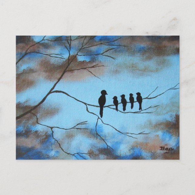 Birds In Tree In Sky Mother's Day Abstract Art Postcard (Front)