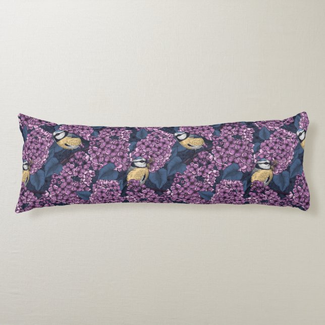 Birds in violet lilac garden body pillow (Front)