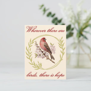 Birds Inspirational Quote, Bird Floral Wreath Postcard
