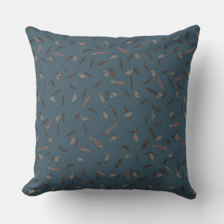 Birds Leaves Dusty Blue Terracotta & Brown Outdoor Pillow