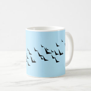 Birds light blue black pattern coffee mug