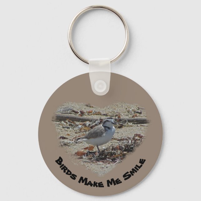 Birds Make Me Smile Snowy Plover Photo Coast Bird Keychain (Front)
