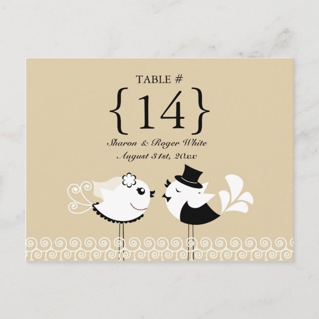Birds mariages Numéro de tableau Sièges Cartes (Devant)