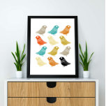 Birds Mid Century Modern Colorful Retro Poster<br><div class="desc">This fabulous mid century modern wall art features rows of bright birds,  in colors turquoise,  orange,  cream,  green,  tan and black. This will make a colorful addition to your home decor!</div>
