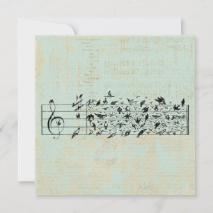 Birds & Music Staff Paper Vintage Aged Mint Green Holiday Card