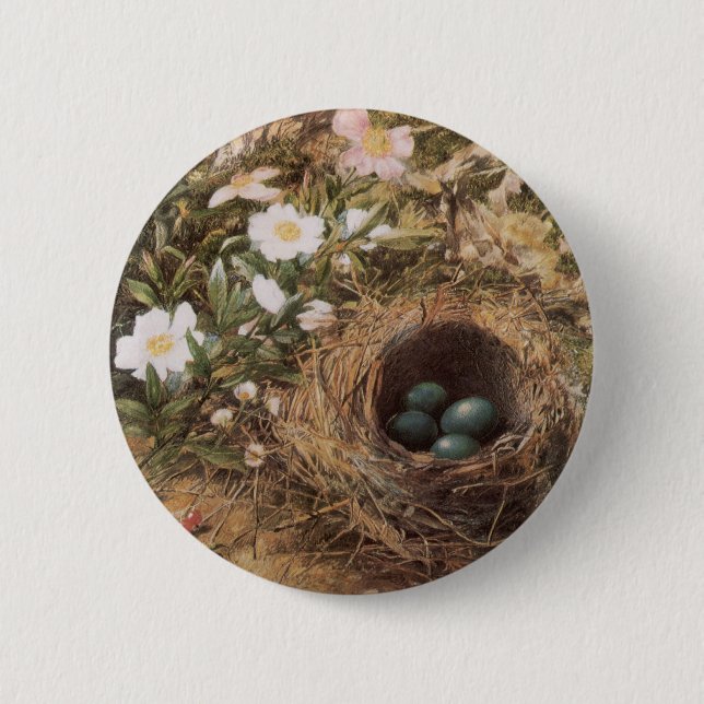 Bird's Nest and Dog Roses by John William Hill 2 Inch Round Button (Front)