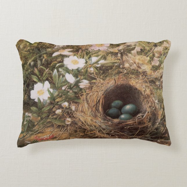 Bird's Nest and Dog Roses by John William Hill Decorative Pillow (Front)