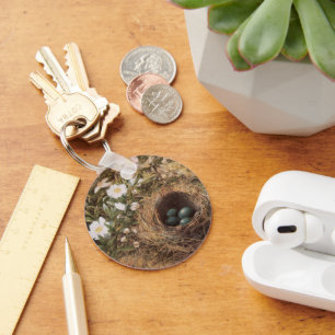 Bird's Nest and Dog Roses by John William Hill Keychain