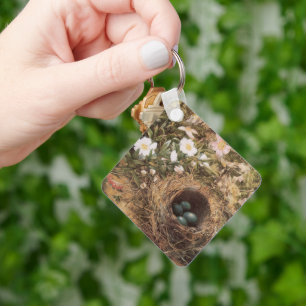 Bird's Nest and Dog Roses by John William Hill Keychain