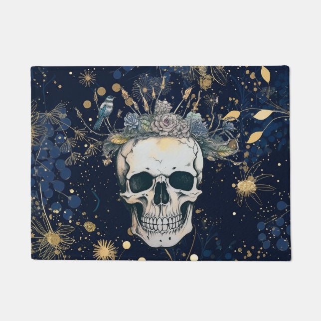 Bird's Nest Flower Crown Skull Design Door Mat (Front)