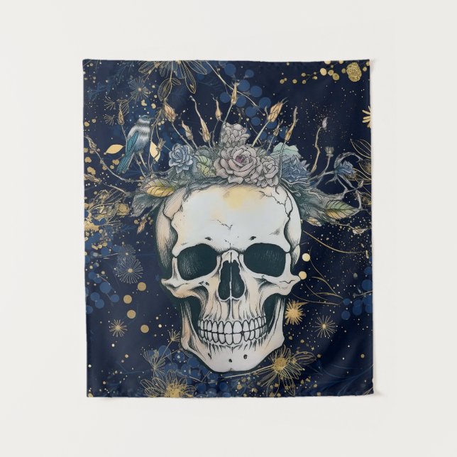 Bird's Nest Flower Crown Skull Tapestry (Front)