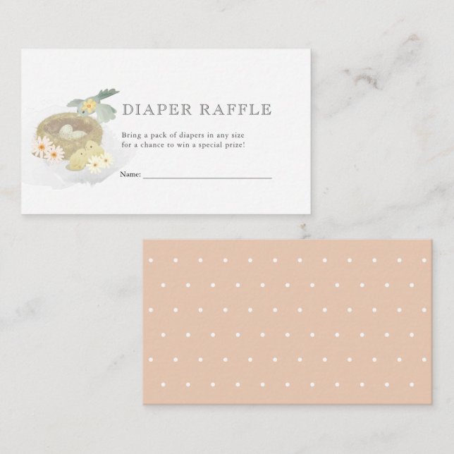 Bird's Nest Pink Baby Shower Diaper Raffle Ticket Enclosure Card (Front/Back)
