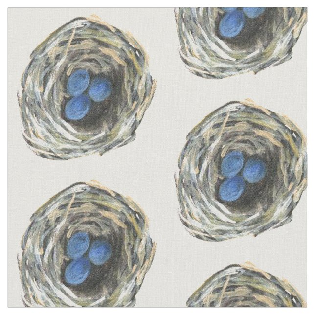 Birds nest robins egg blue repeat pattern fabric (Close Up)