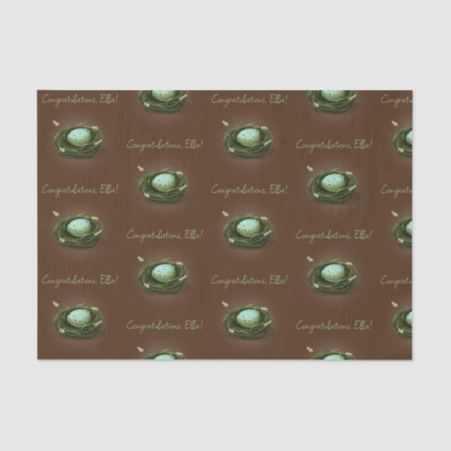 Bird's Nest With Blue Speckled Egg Custom Message Tissue Paper (Front)
