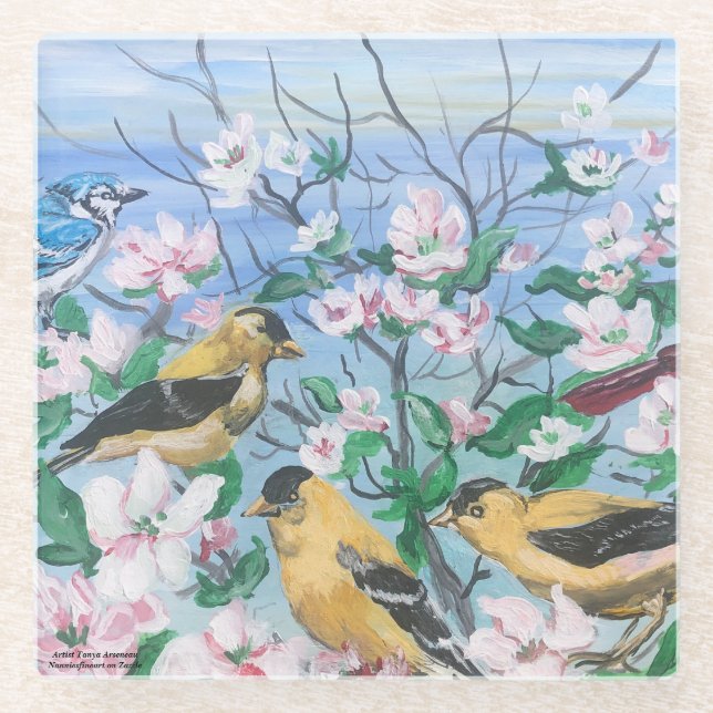 Birds New Collection Original Hand Painted Art  Glass Coaster (Front)