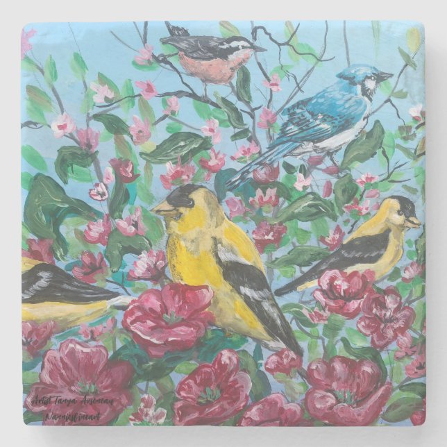Birds New Collection Original Hand Painted Art  Stone Coaster (Front)