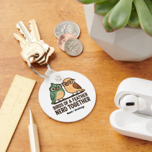 Birds of a Feather Nerd Together Funny Geeky Bird Keychain