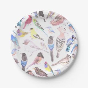 Birds of America- pets and wild birds in pastel Paper Plate