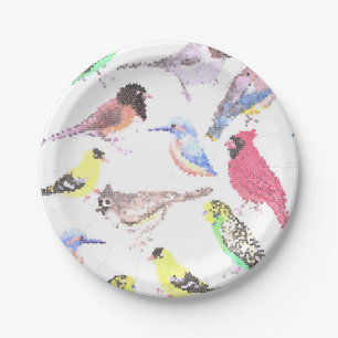 Birds of America- pets and wild birds mosaic Paper Plate