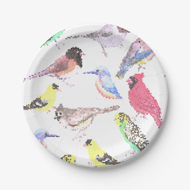 Birds of America- pets and wild birds mosaic Paper Plate (Front)