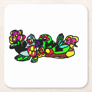 Birds of love square paper coaster