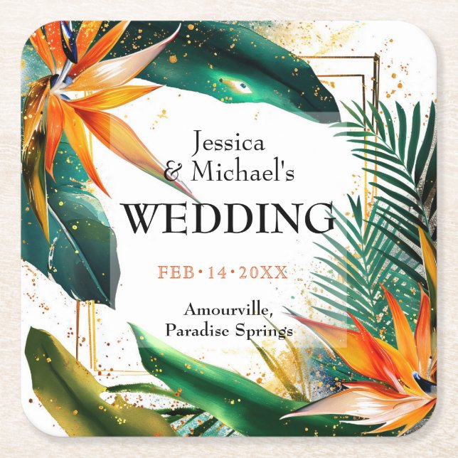 Birds of Paradise Bliss Square Paper Coaster (Front)