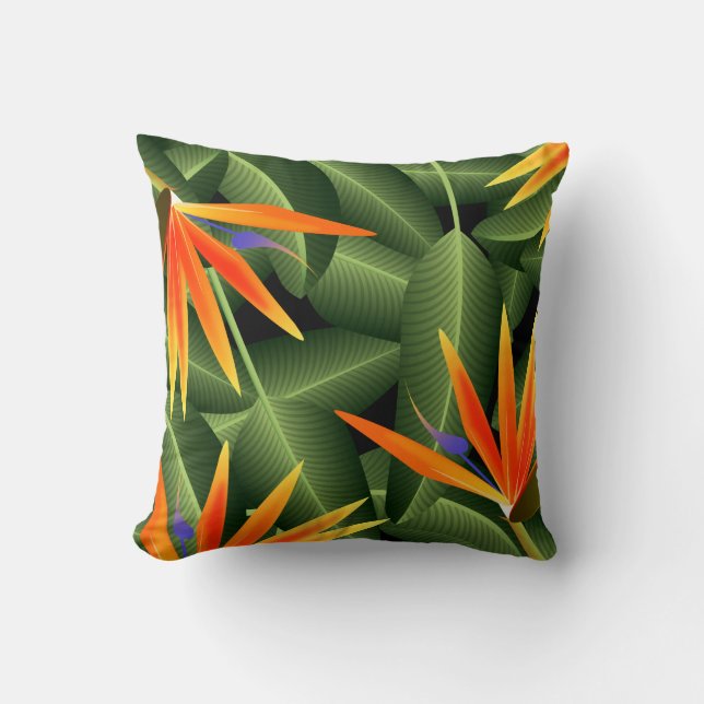 Birds of Paradise Botanical Design Throw Pillow (Front)
