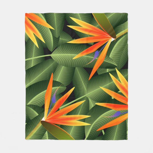 Birds of Paradise Flowers and Leaves Fleece Blanket (Front)