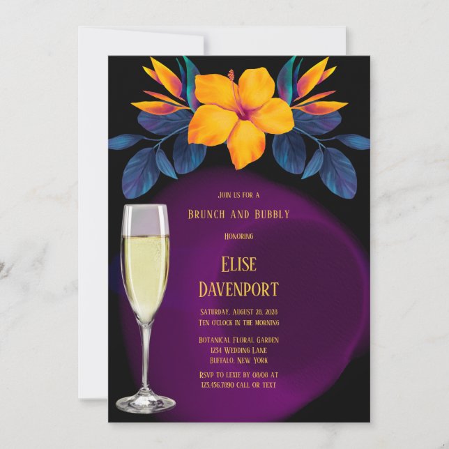 Birds of Paradise Hibiscus Brunch and Bubbly Invitation (Front)
