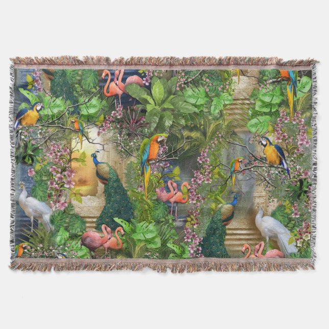 Birds of Paradise Repeat Print Throw Blanket (Front)