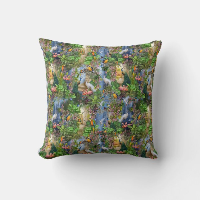 Birds of Paradise Repeat Print Throw Pillow (Front)