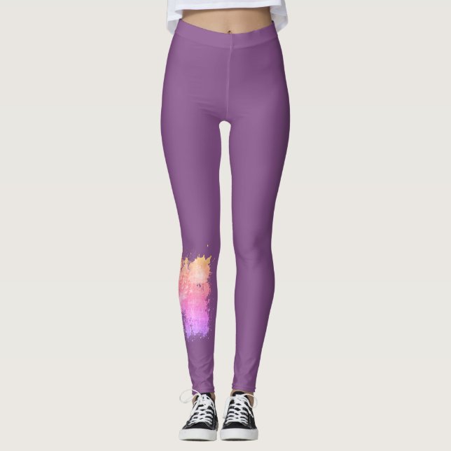 Birds Off The Wire - Plum with Peach and Pink Leggings (Front)