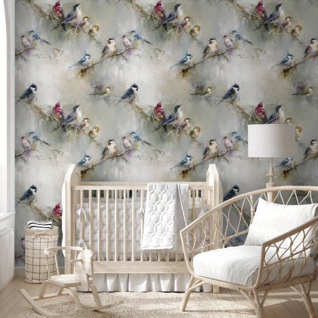 Birds on a Branch 2 Oil Painting  Wallpaper (Kids)