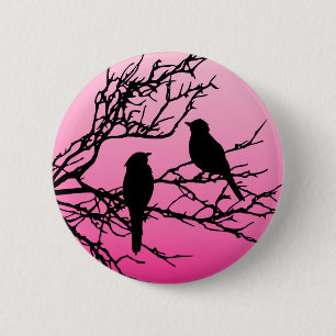 Birds on a Branch, Black Against Dawn Pink 2 Inch Round Button