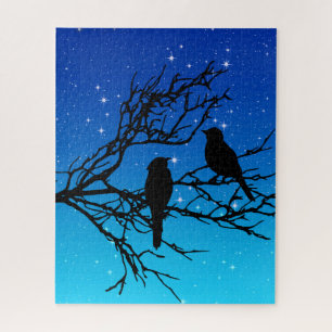 Birds on a Branch, Black Against Evening Sky Jigsaw Puzzle