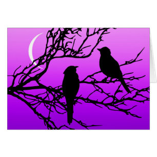 Birds on a Branch, Black Against Twilight Purple