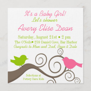 Birds on a Branch in Lime & Pink Invitation