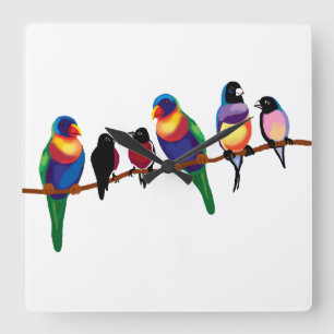 Birds on a branch square wall clock