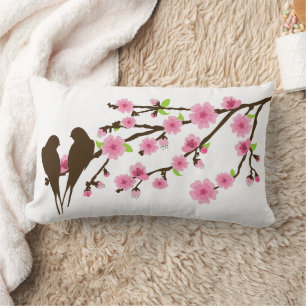 Birds on a Cherry Blossom Branch Lumbar Pillow