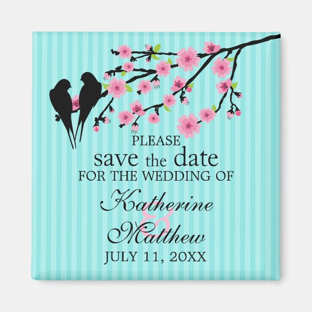 Birds on a Cherry Blossom Branch Save The Date Magnet (Front)