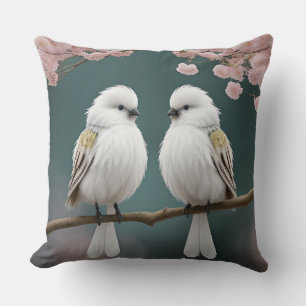 Birds on a Cherry Blossom Branch Throw Pillow