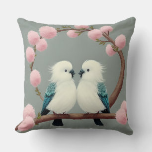Birds on a Cherry Blossom Branch Throw Pillow
