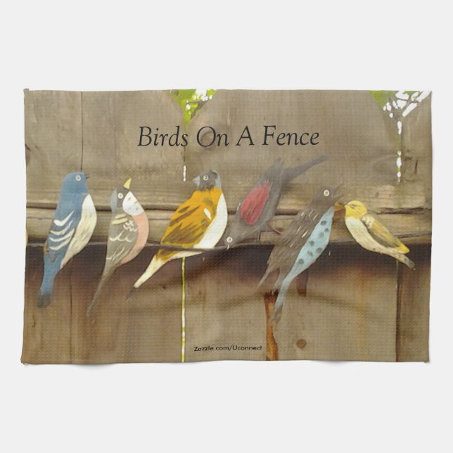 Birds On A Fence - Rustic Kitchen Towel (Horizontal)