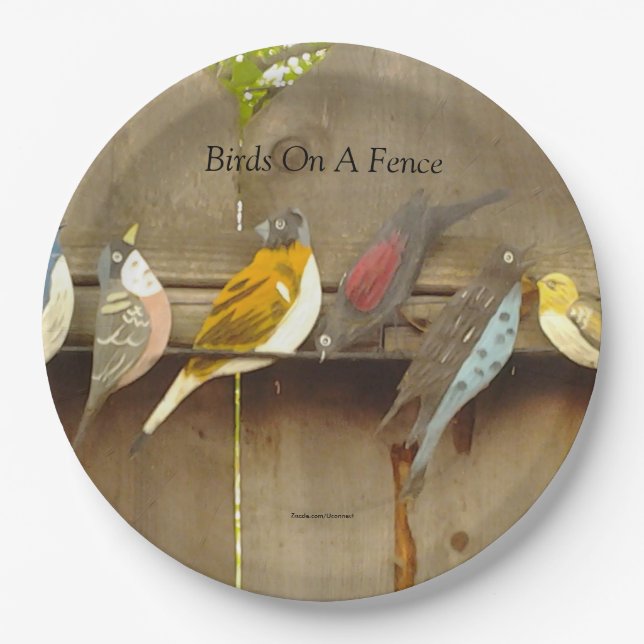 Birds On A Fence - Rustic Paper Plate (Front)