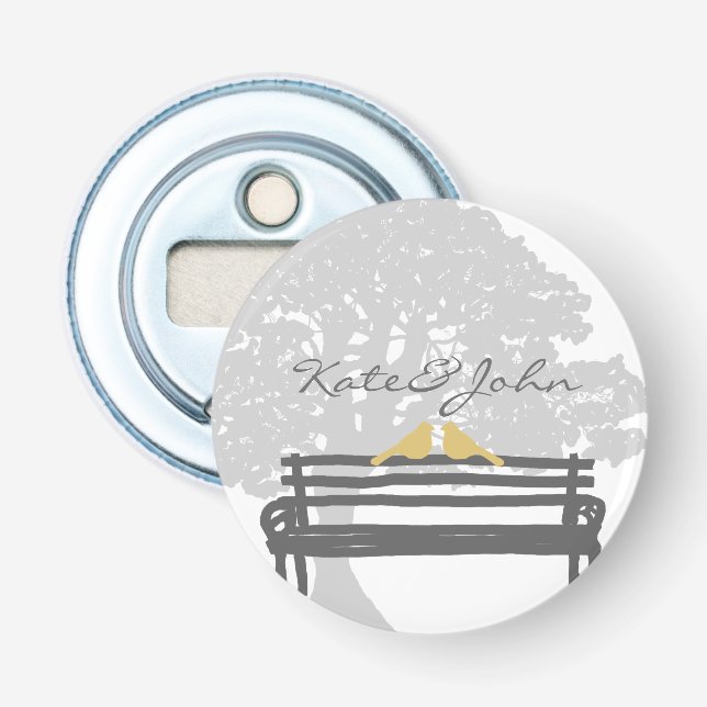 Birds on a Park Bench Wedding Bottle Opener (Front)