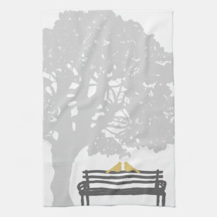 Birds on a Park Bench Wedding Kitchen Towel
