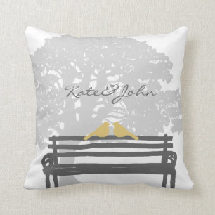 Birds on a Park Bench Wedding Throw Pillow